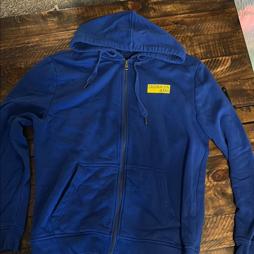Calvin Klein Royal Blue Hoodie with Yellow Logo